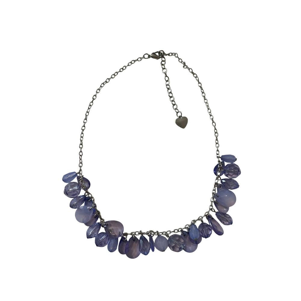 Silver Chain Purple‎ Beaded  Fringe Necklace Whimsical Romantic Fairy Necklace - Picture 4 of 5